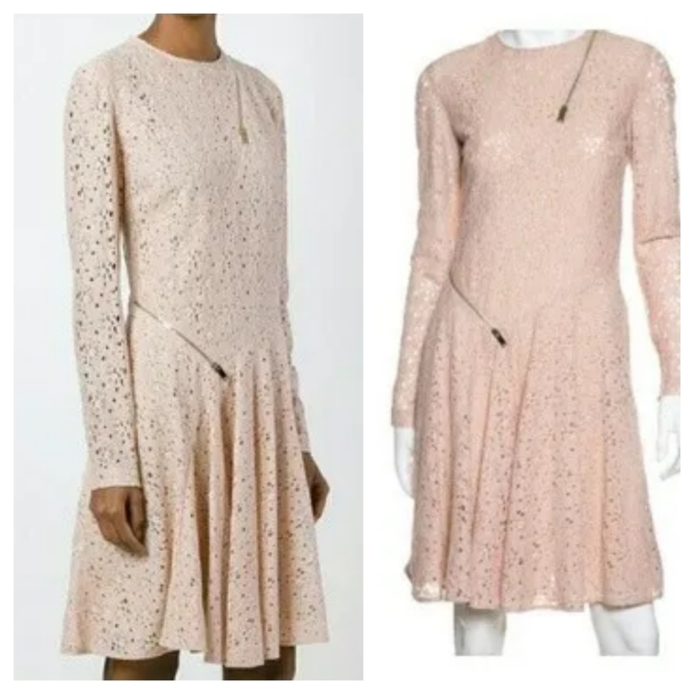 STELLA MCCARTNEY Blush Pink Lace Dress with Gold Zippers EU 42 / US 6-8